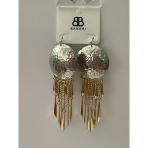 Bansri Large Hammered Metal Disc Fringe Earrings